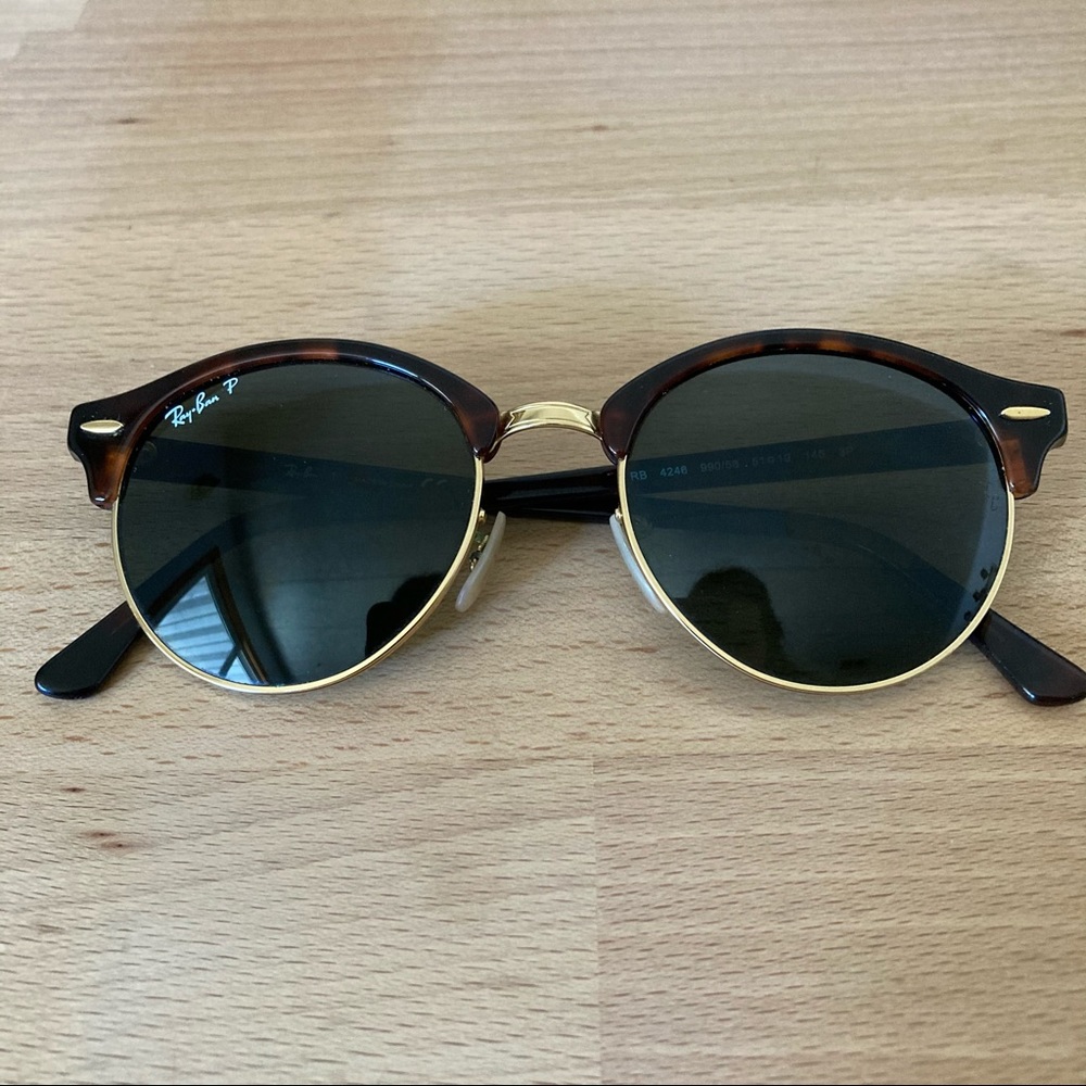 Ray Ban Polarized Clubround Classic Tortoise Brown Sunglasses w/ Gold Frame